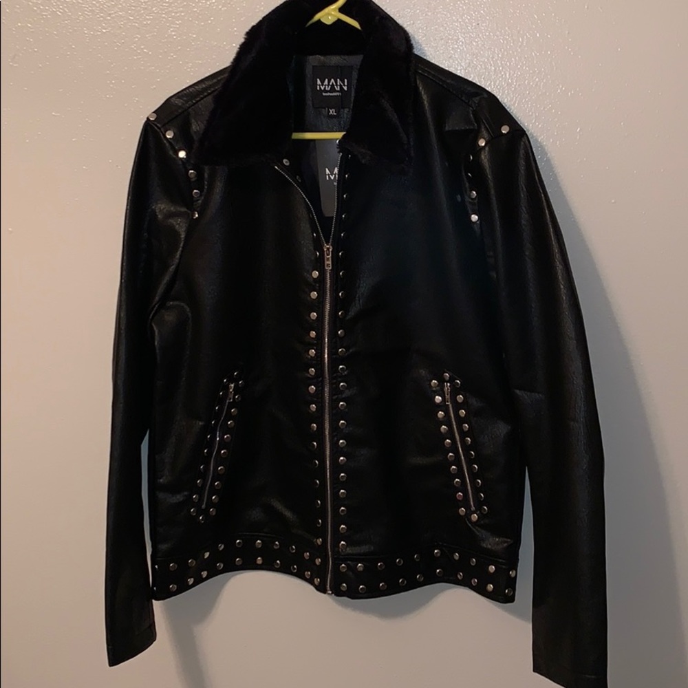 Men’s faux leather XL studded biker jacket